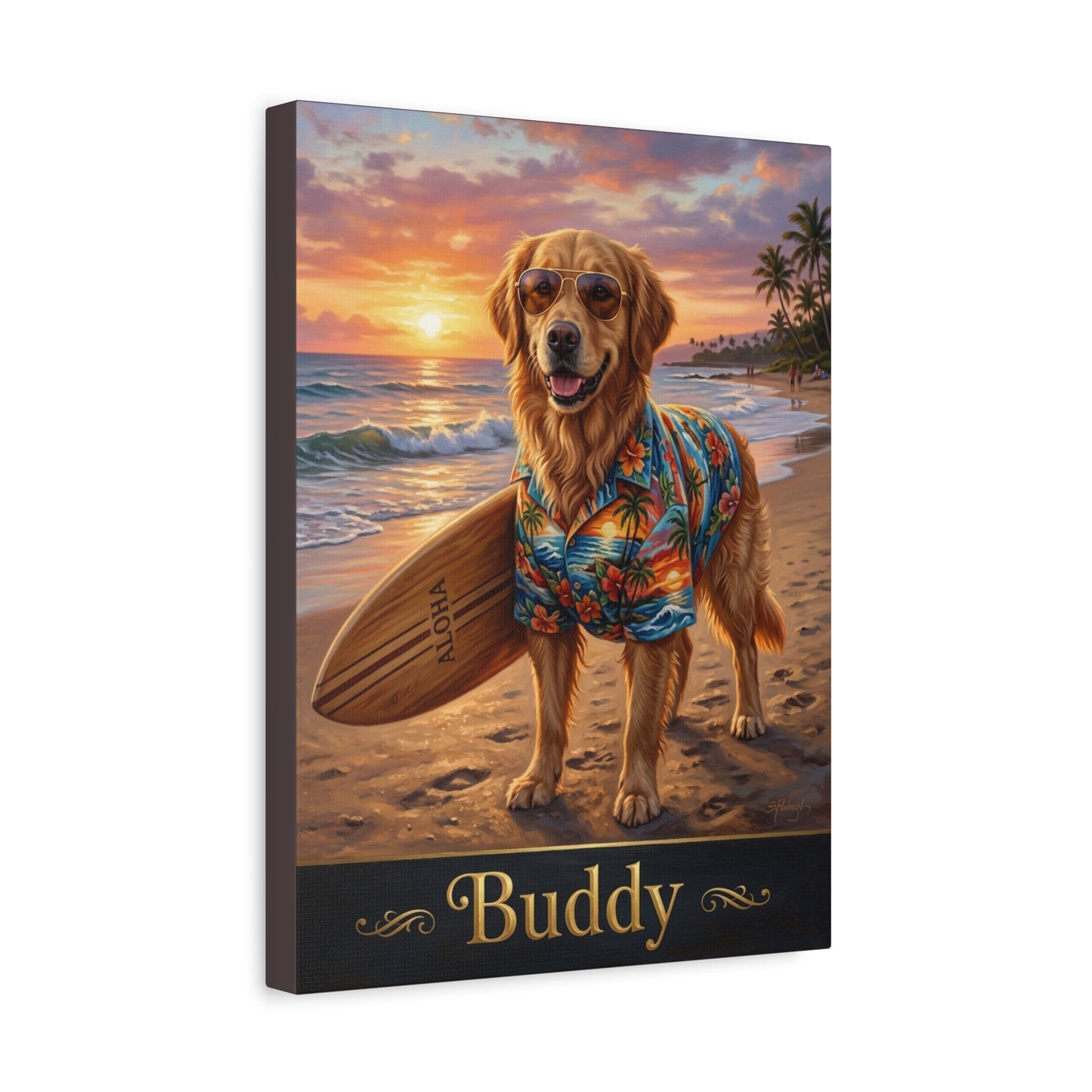 Custom Pet Portrait Canvas | Surfer Dog Wall Art | Personalized Gift for Dog Lovers