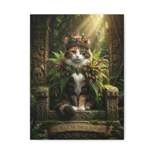 Forest Guardian Cat Canvas Print — "Lady Bella, The Forest Guardian" Matte Stretched Wall Art