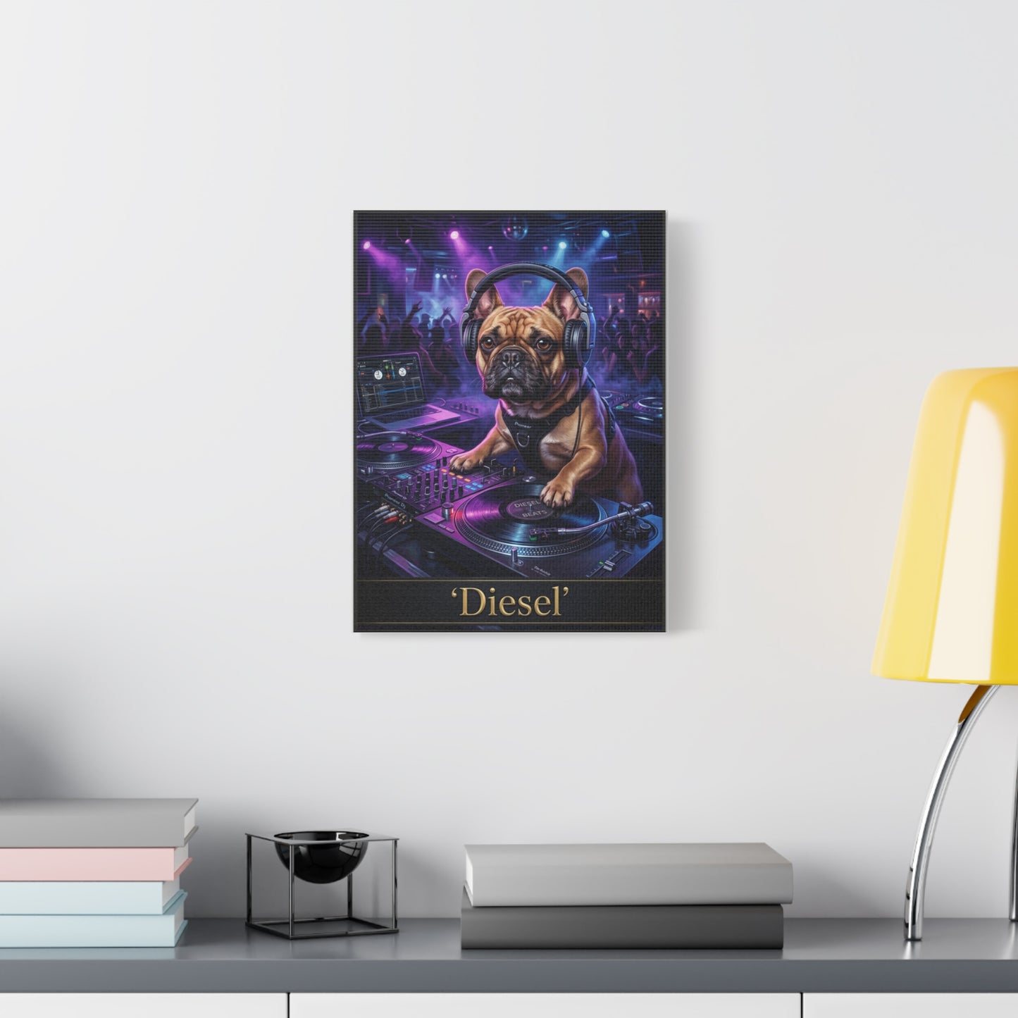 DJ French Bulldog Canvas Print "Diesel" — Vinyl Turntable Music Wall Art