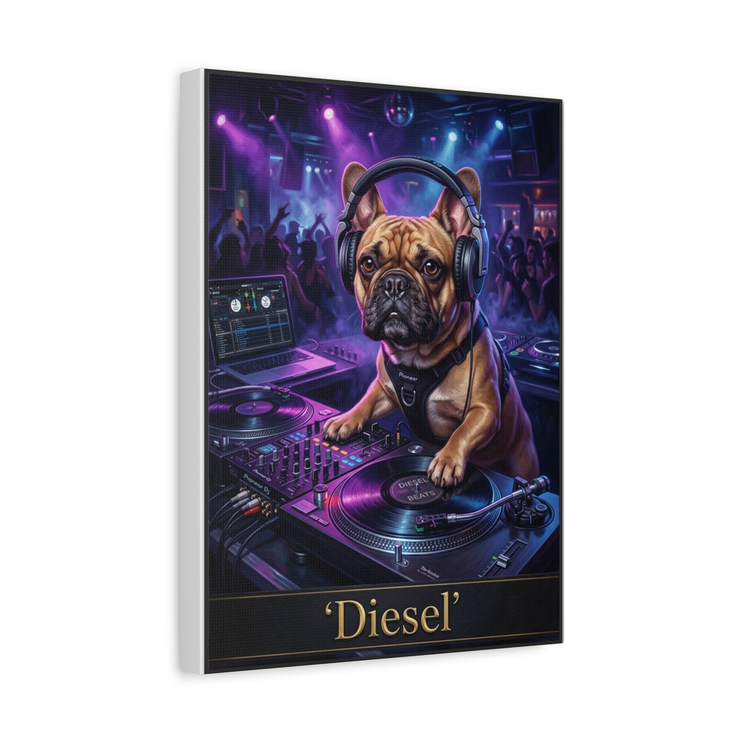 DJ French Bulldog Canvas Print "Diesel" — Vinyl Turntable Music Wall Art