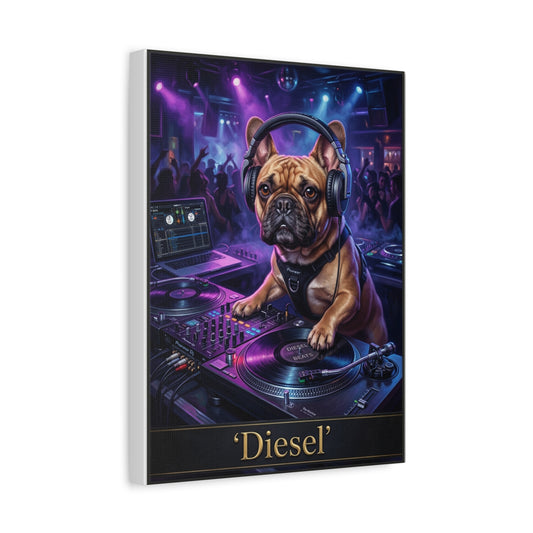 DJ French Bulldog Canvas Print "Diesel" — Vinyl Turntable Music Wall Art