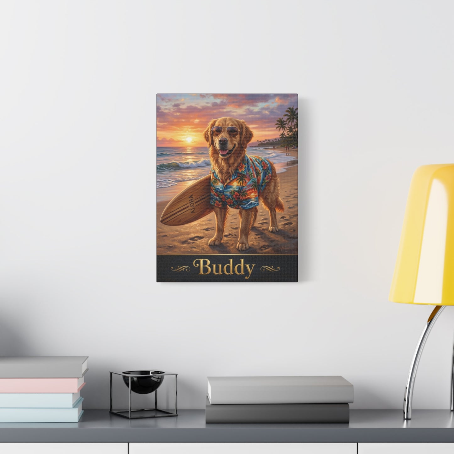 Custom Pet Portrait Canvas | Surfer Dog Wall Art | Personalized Gift for Dog Lovers