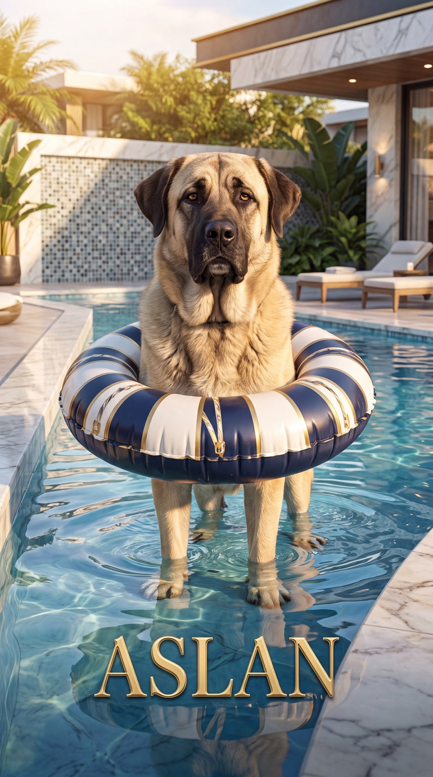Aslan pool dog custom canvas portrait