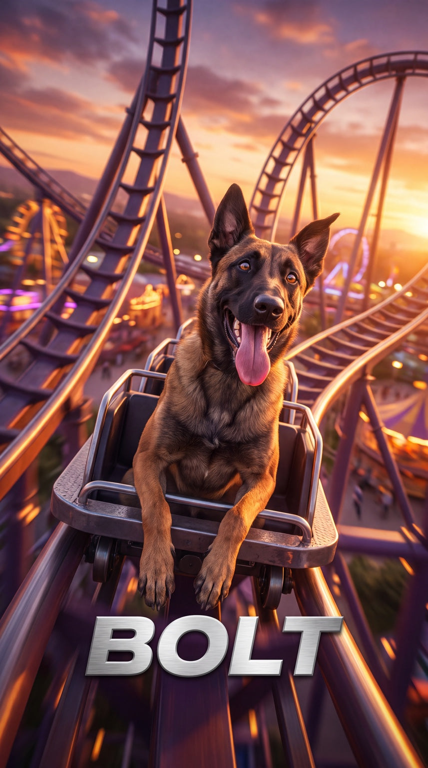 Bolt coaster dog custom canvas portrait