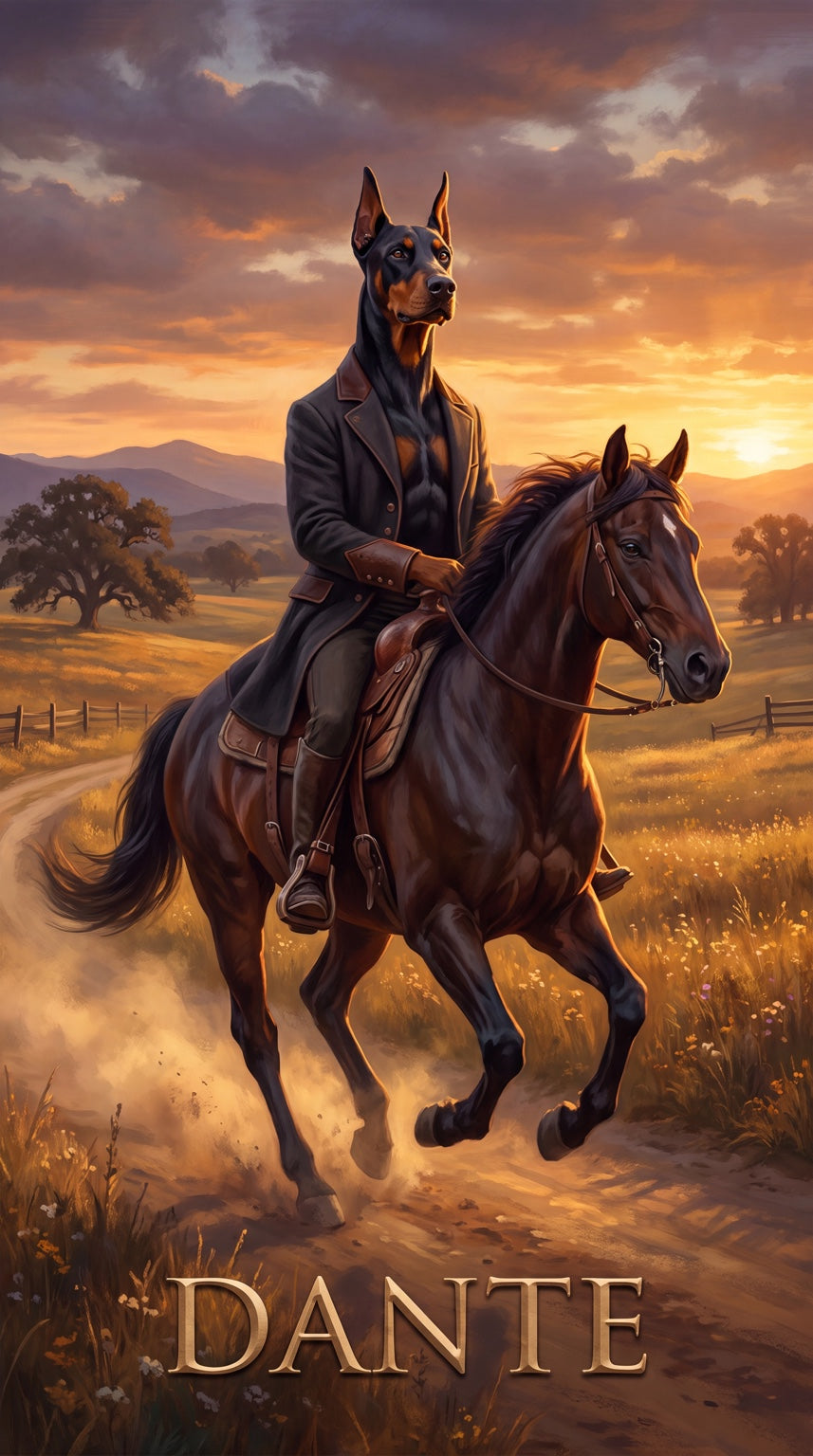 Dante rider dog custom canvas portrait