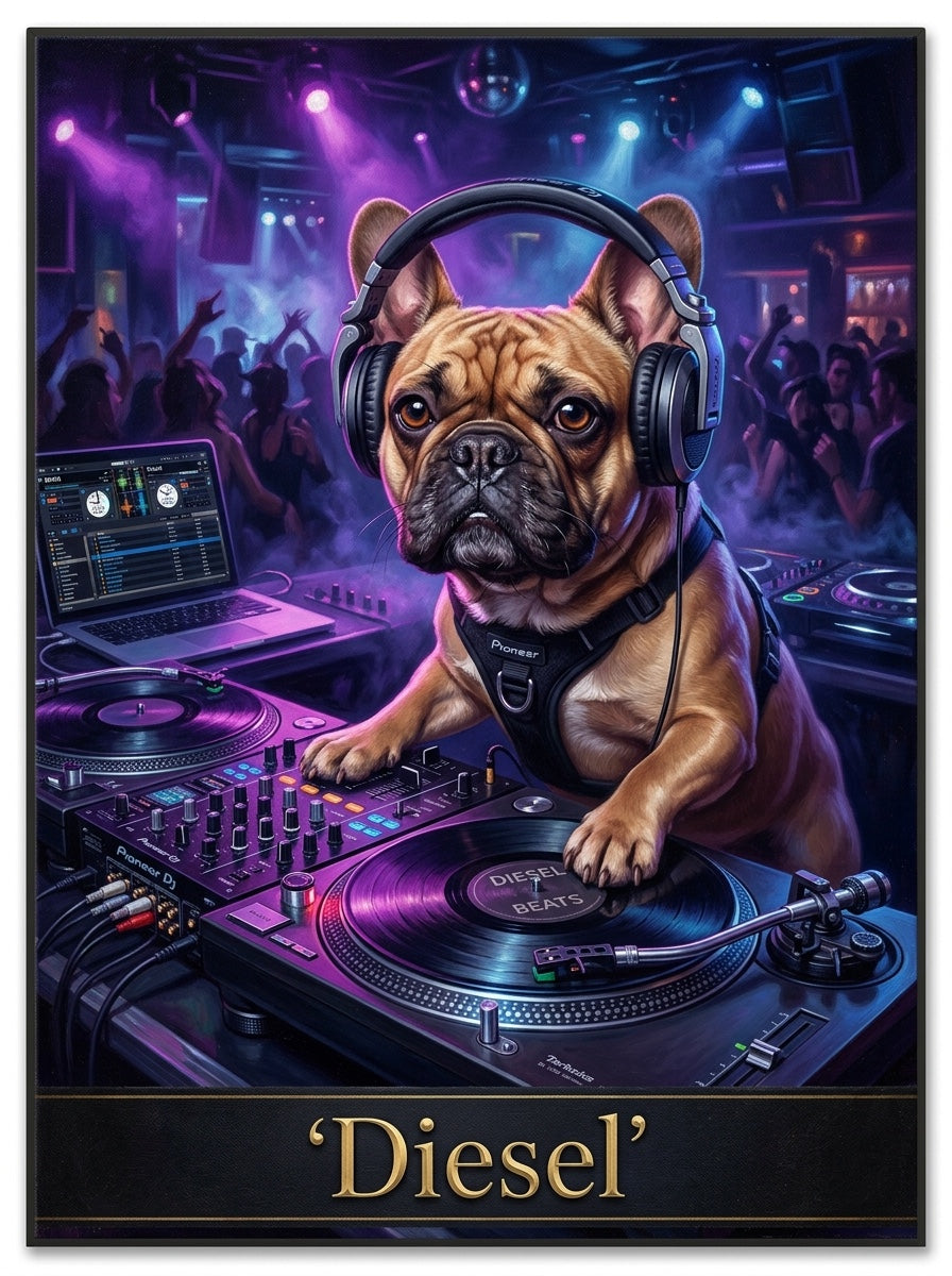 DJ bulldog custom canvas portrait