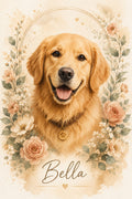 Floral golden dog custom canvas portrait