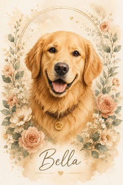 Floral Golden Dog Portrait