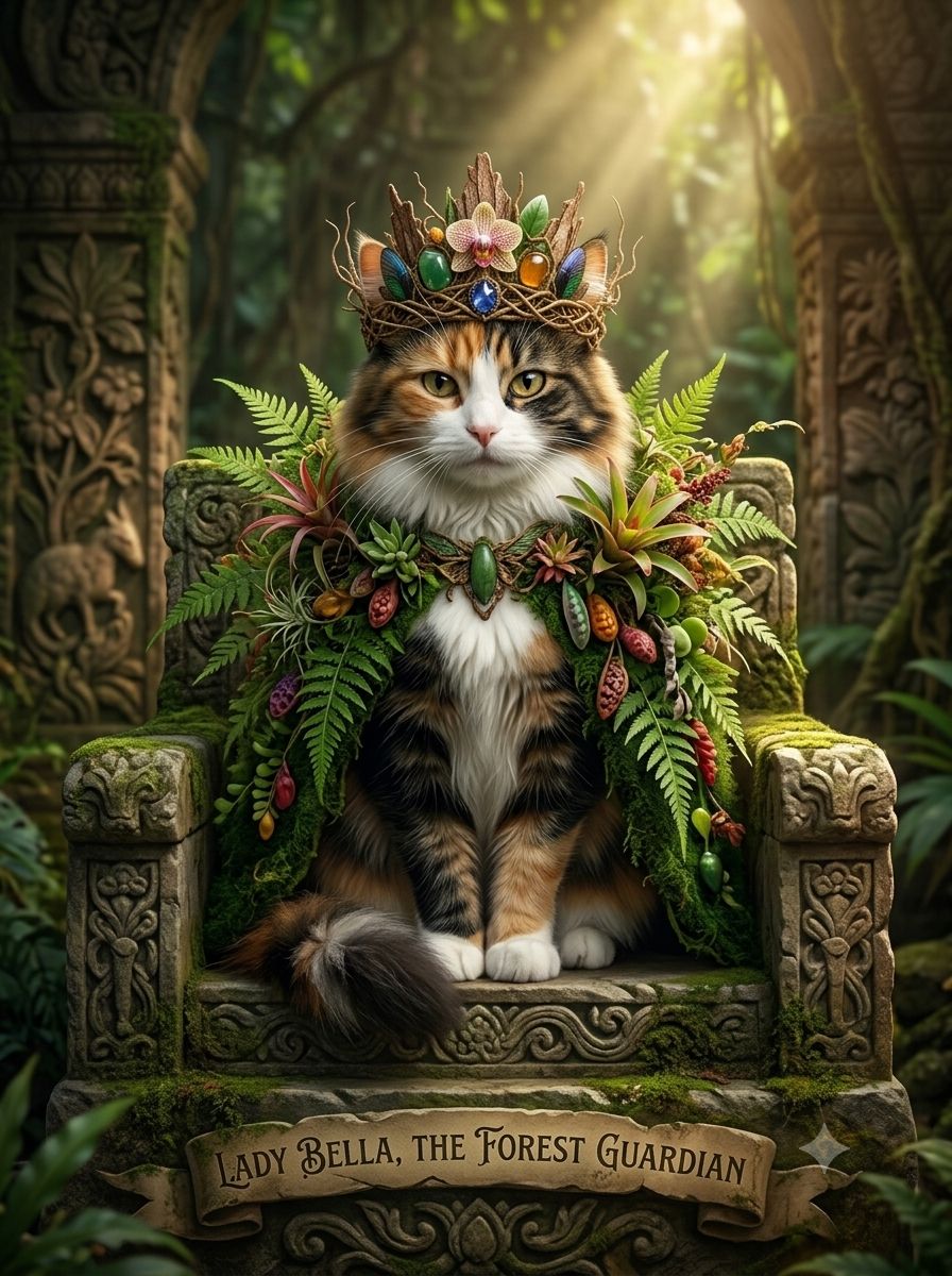 Forest guardian cat custom canvas portrait