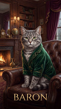 Green lounge cat custom canvas portrait