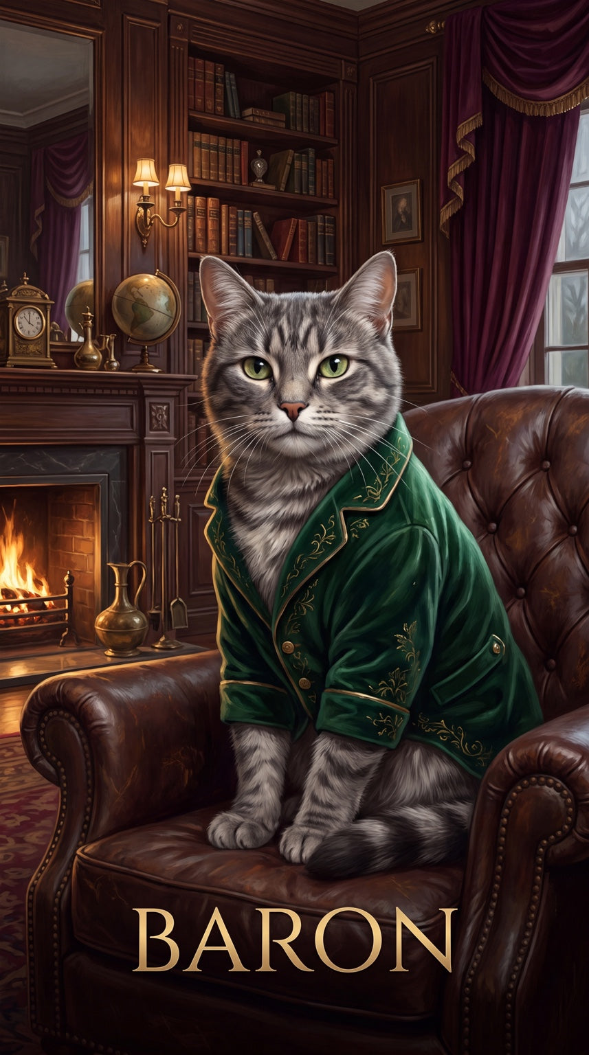 Green lounge cat custom canvas portrait