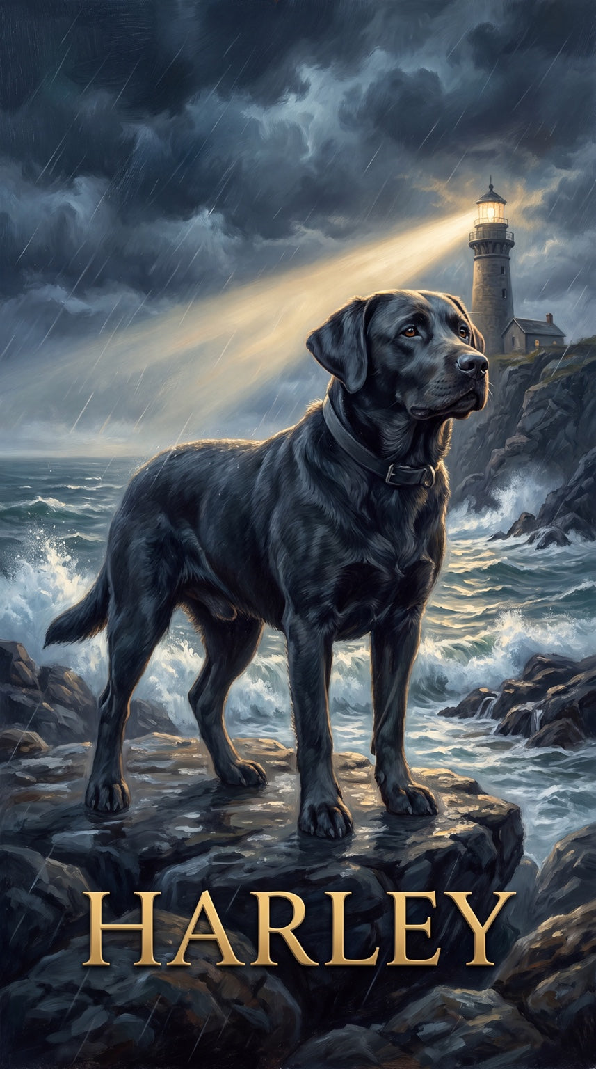 Harley lighthouse dog custom canvas portrait