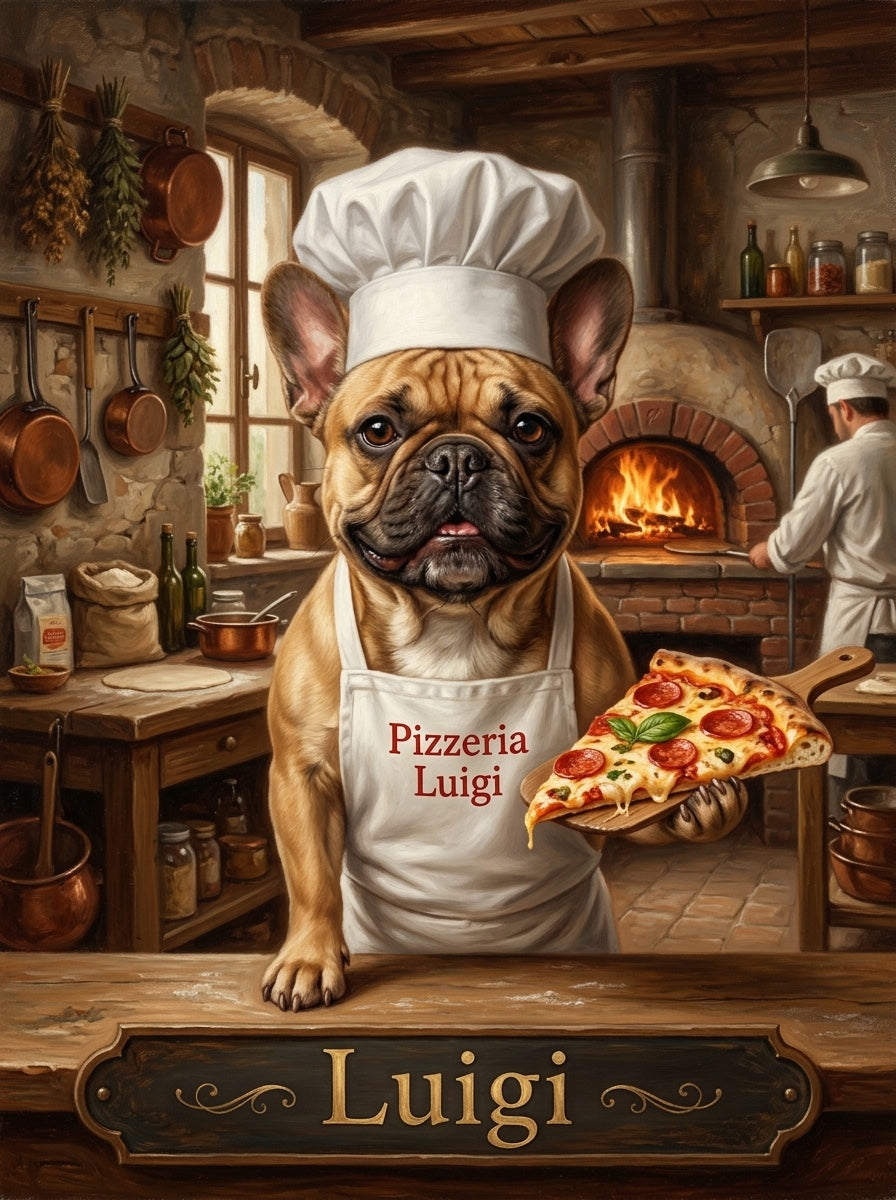 Kitchen dog custom canvas portrait