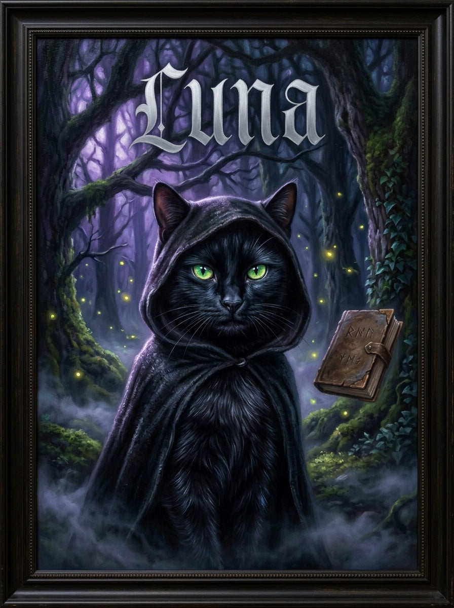 Mystic forest cat custom canvas portrait