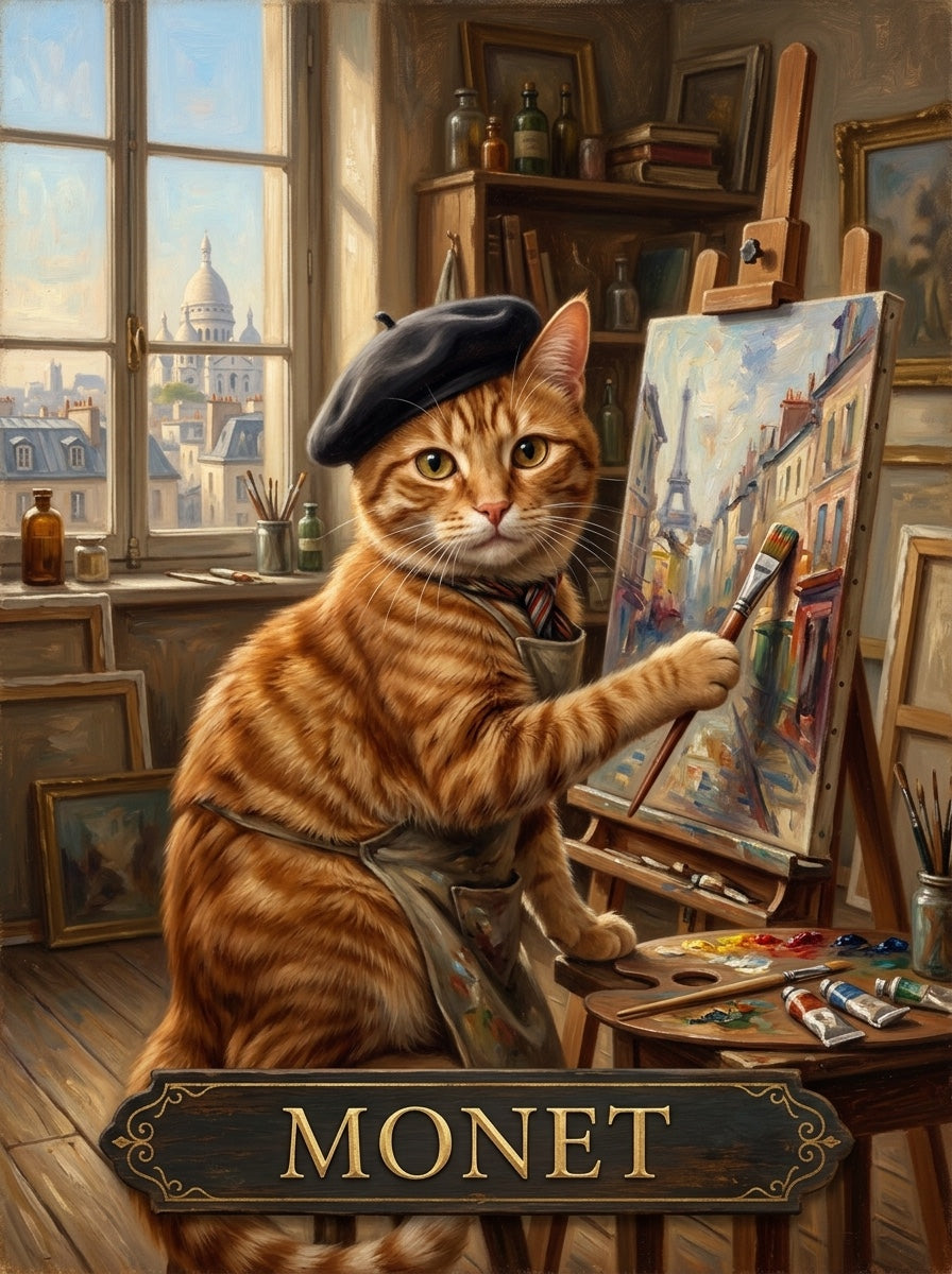 Paris artist cat custom canvas portrait