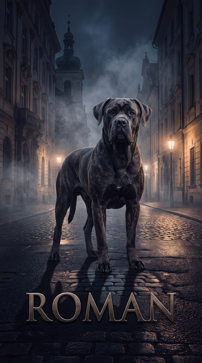 Roman street dog custom canvas portrait