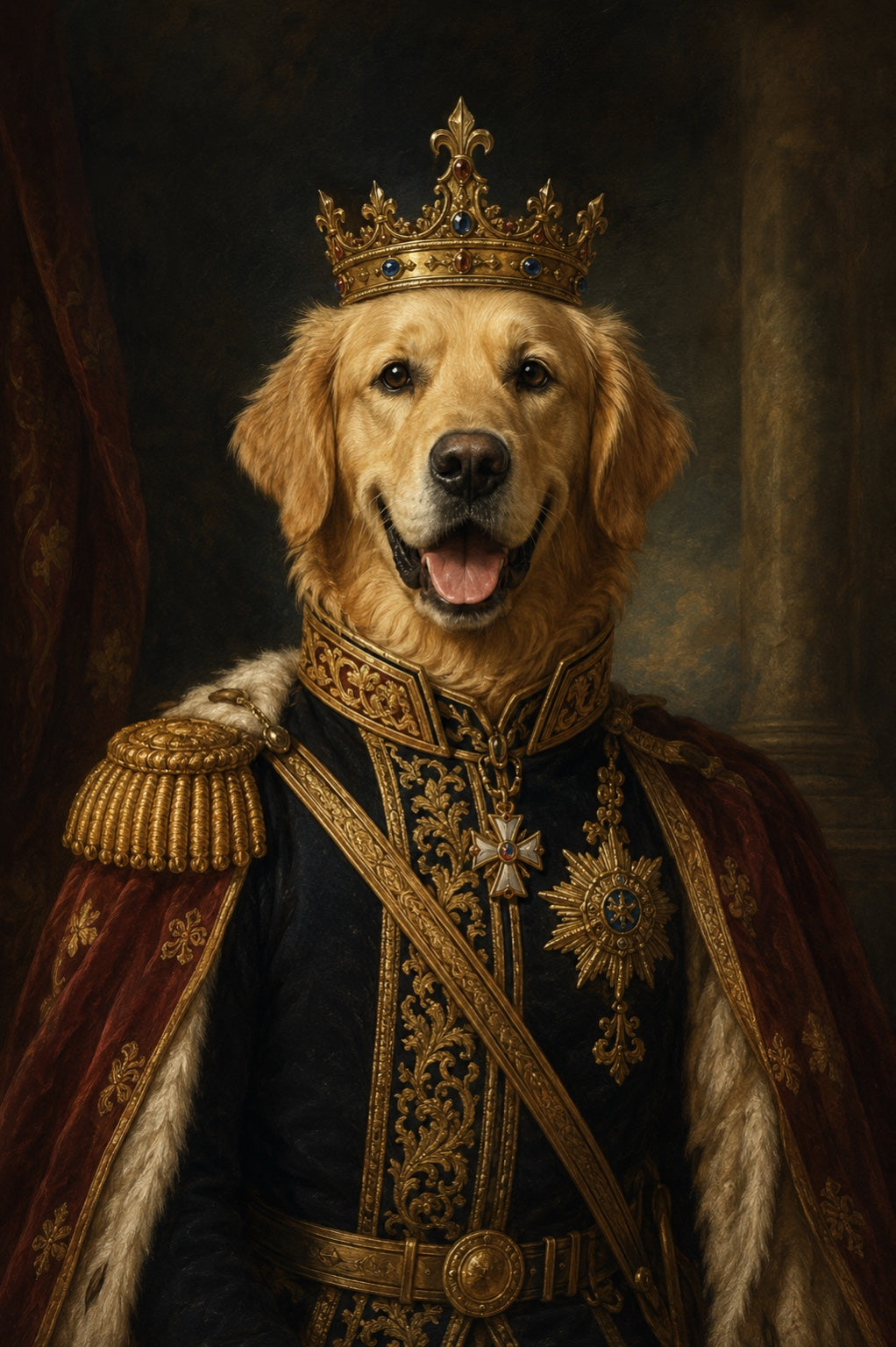 Royal golden king dog custom canvas portrait