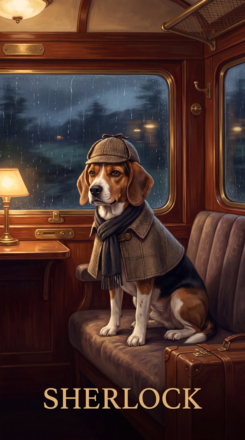 Sherlock train dog custom canvas portrait
