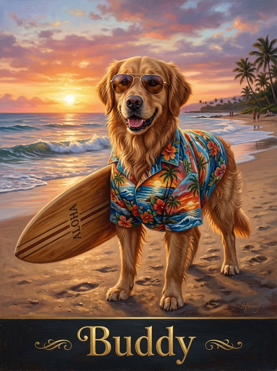 Tropical beach dog custom canvas portrait