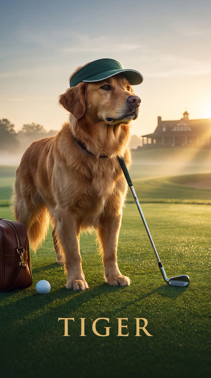 Tiger golf dog custom canvas portrait