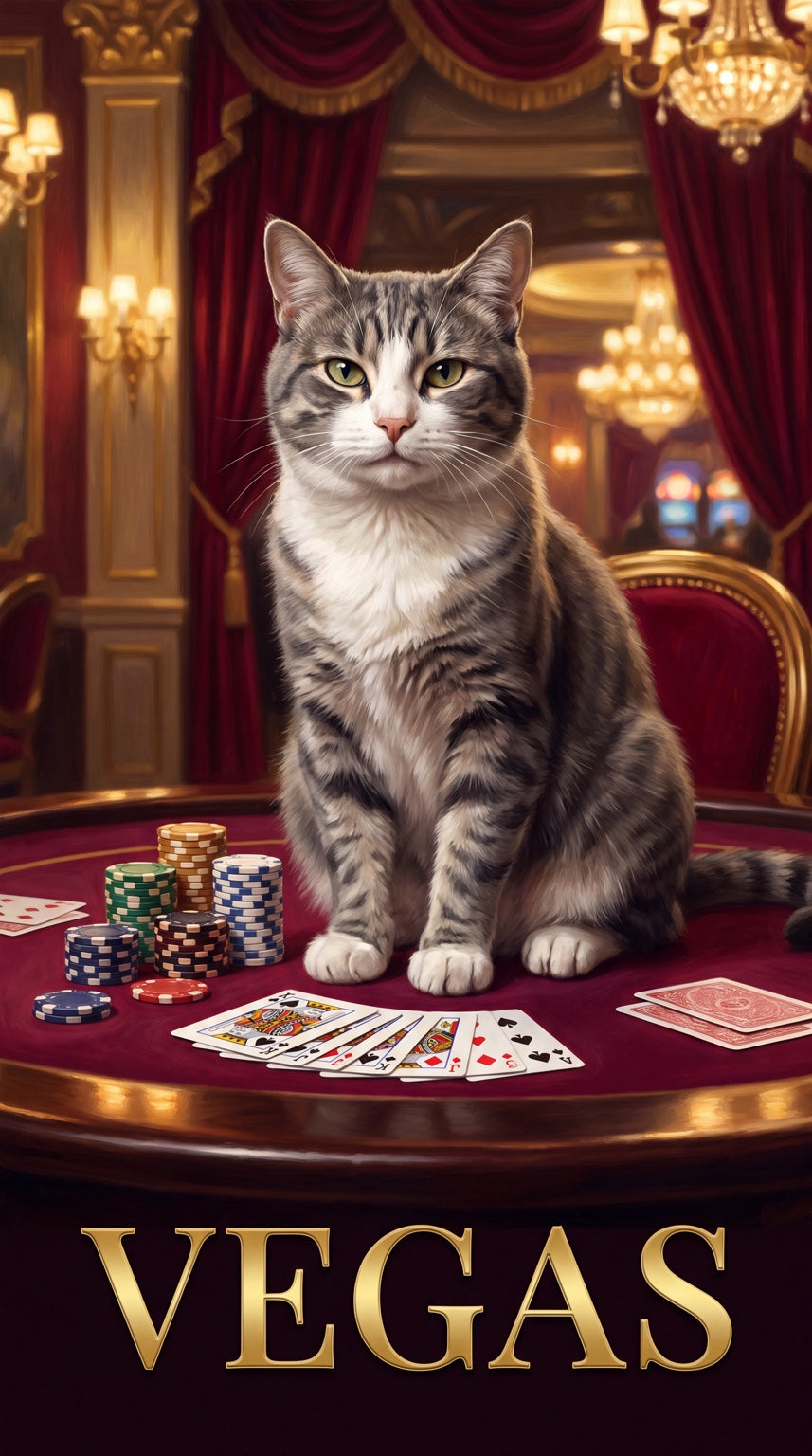 Vegas table cat custom canvas portrait