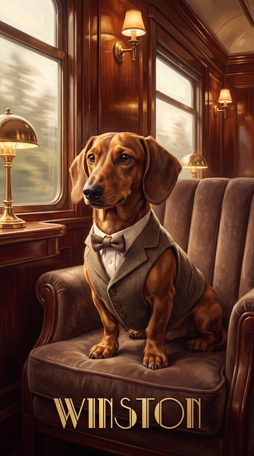 Winston train dog custom canvas portrait